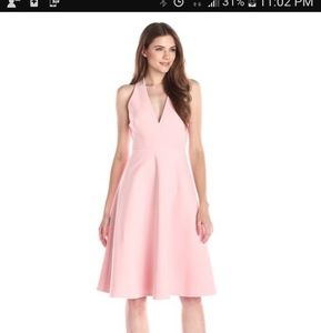 Halston Heritage rose pink skater dress crepe